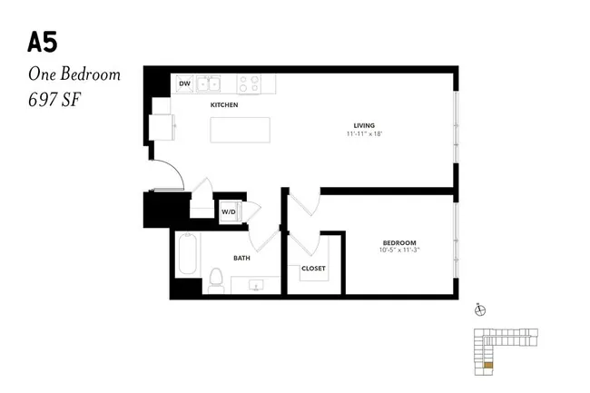 One Bedroom A5 1102 floor plan